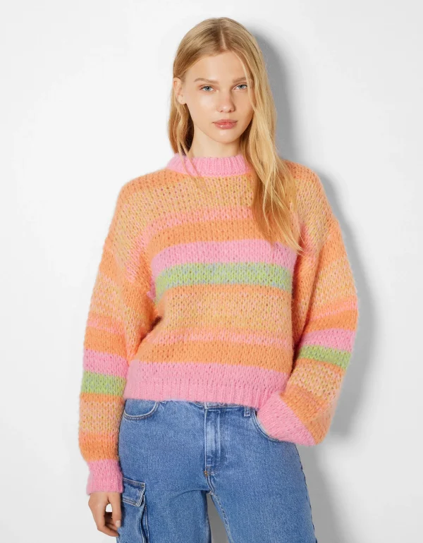 Jersey cuello redondo rayas-BERSHKA Online