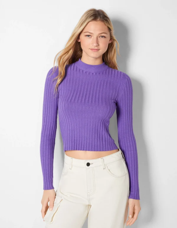 Jersey rib cuello alto-BERSHKA Shop