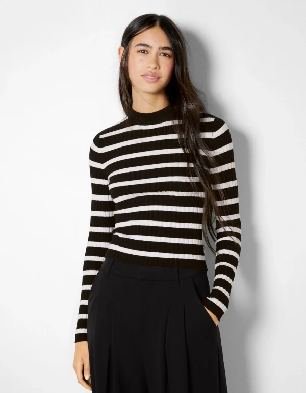 Jersey rib cuello alto-BERSHKA Clearance