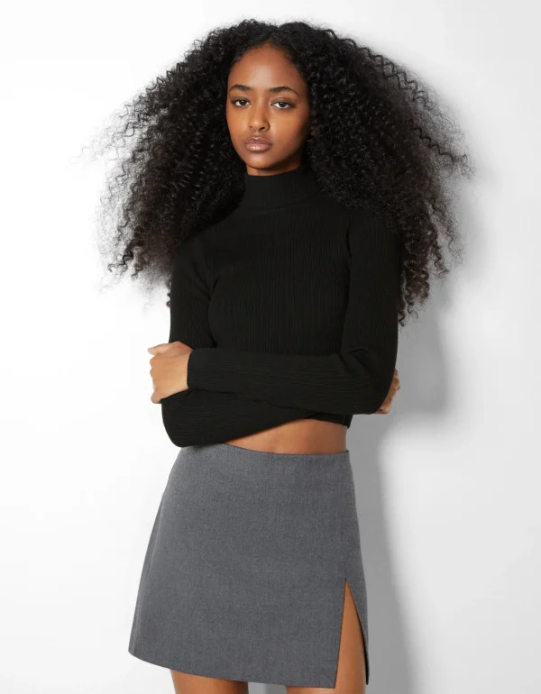 Jersey rib cuello alto-BERSHKA Discount