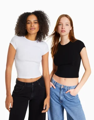 Pack 2 camisetas manga corta rib-BERSHKA Cheap