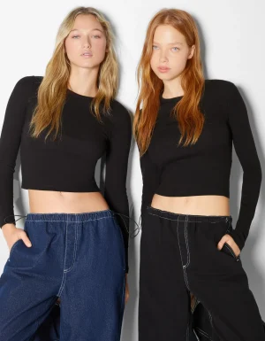 Pack 2 camisetas manga larga rib-BERSHKA Store