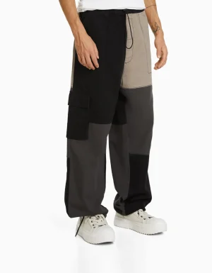 Pantalón cargo jogger color block-BERSHKA Discount