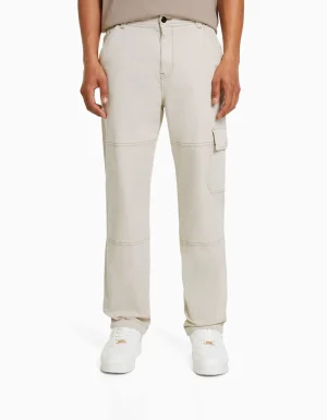 Pantalón wide cargo costuras contraste-BERSHKA Discount