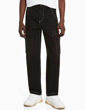 Pantalón wide cargo hilo contraste-BERSHKA Cheap