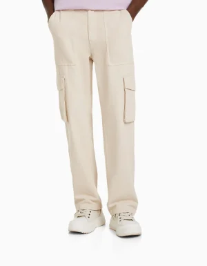 Pantalón wide leg cargo algodón-BERSHKA Store