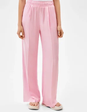 Pantalón wide leg satinado goma cintura-BERSHKA Best