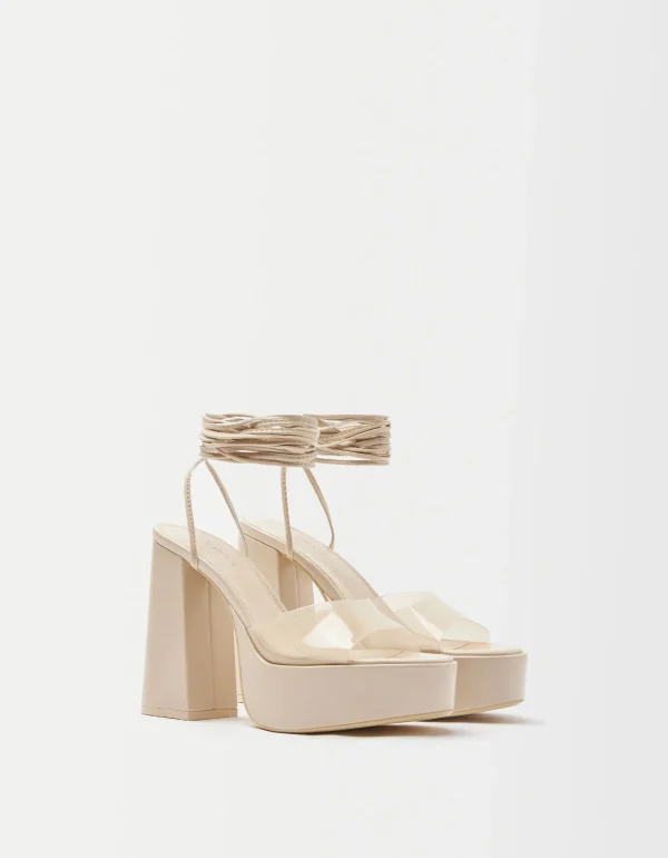 Sandalia tacón plataforma vinilo-BERSHKA Flash Sale