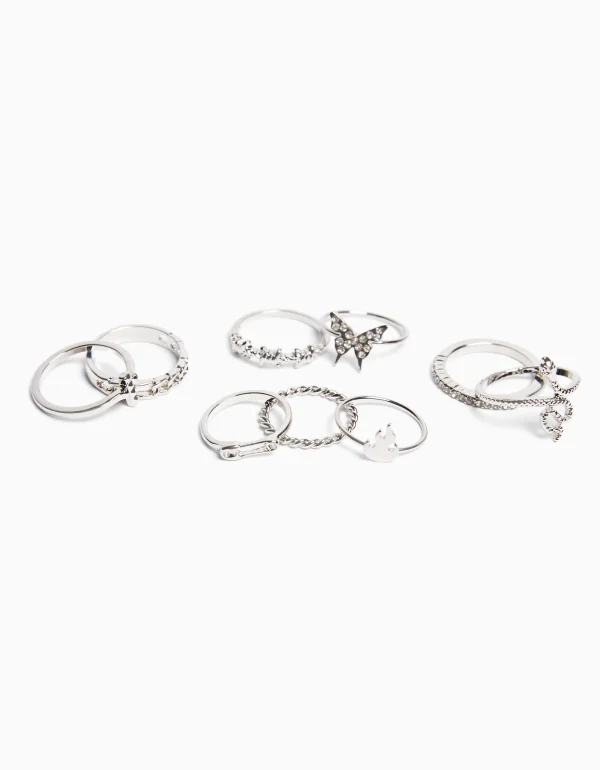 Set 9 anillos edgy-BERSHKA Flash Sale