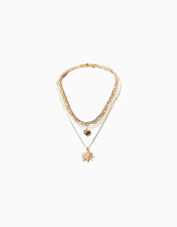 Set 4 collares cadena corazón-BERSHKA Shop