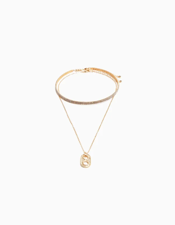 Set 2 collares choker y cadena charm-BERSHKA Cheap