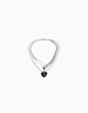 Set 2 collares corazón perlas-BERSHKA New