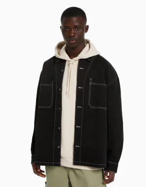 Sobrecamisa algodón hilo contraste-BERSHKA Hot