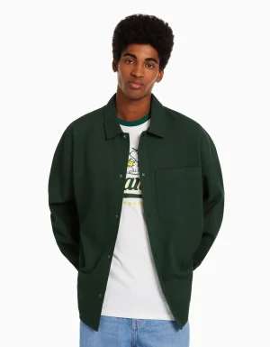 Sobrecamisa manga larga snaps waffle-BERSHKA Best Sale