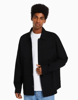 Sobrecamisa manga larga snaps waffle-BERSHKA Online