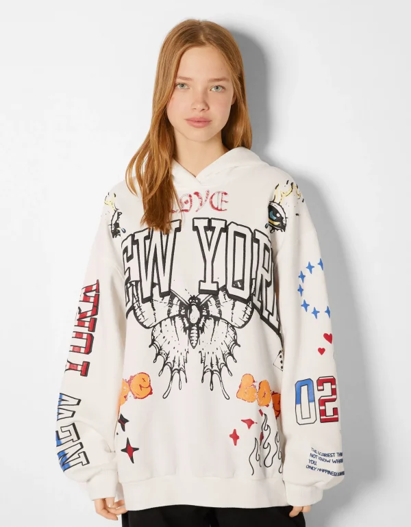 Sudadera capucha print-BERSHKA Best Sale