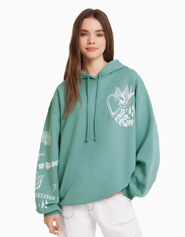 Sudadera capucha print-BERSHKA Outlet