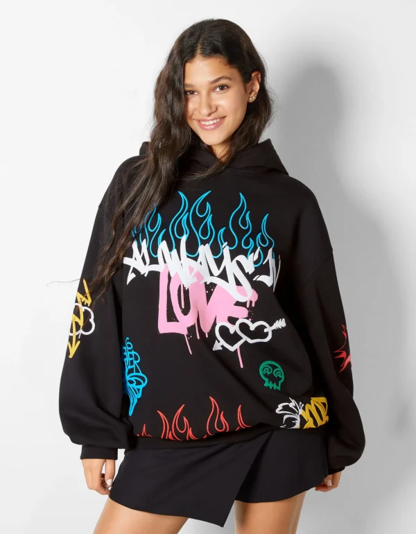 Sudadera capucha print grafiti-BERSHKA Store