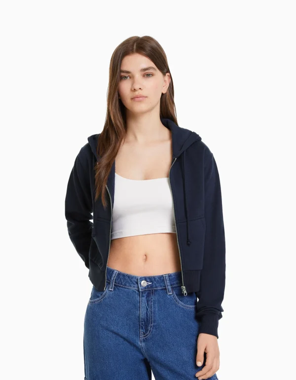 Sudadera cremallera capucha cropped-BERSHKA Cheap