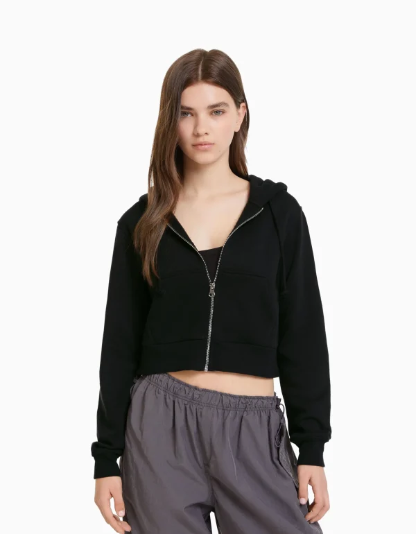 Sudadera cremallera capucha cropped-BERSHKA Best Sale