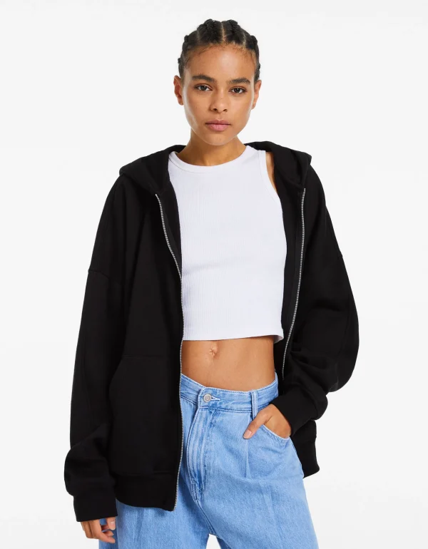 Sudadera cremallera capucha oversize-BERSHKA Store