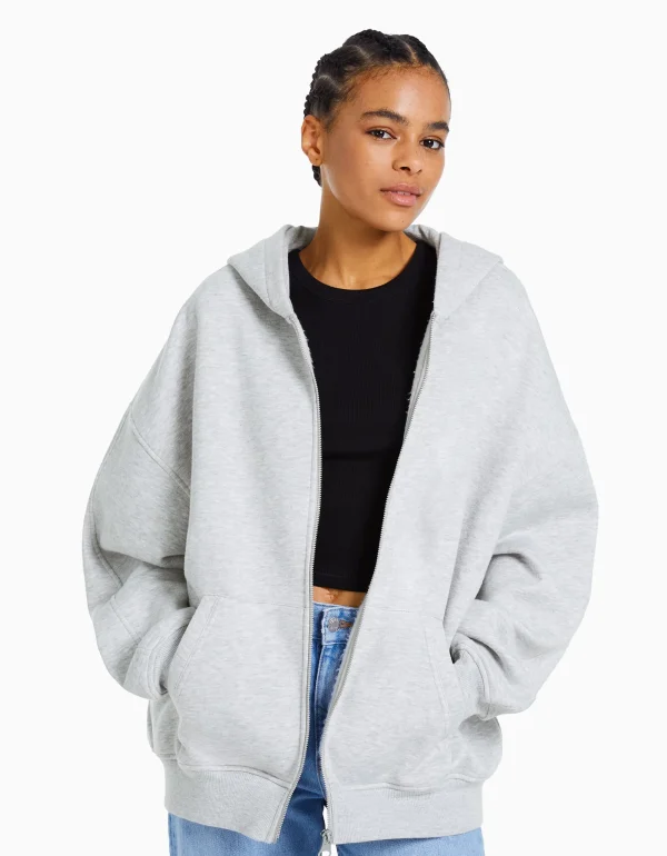 Sudadera cremallera capucha oversize-BERSHKA Outlet