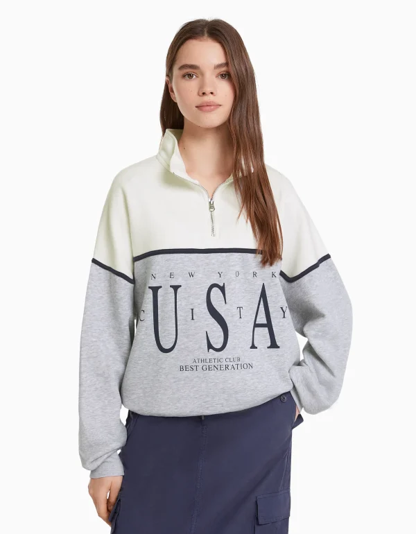 Sudadera cuello alto print-BERSHKA Clearance