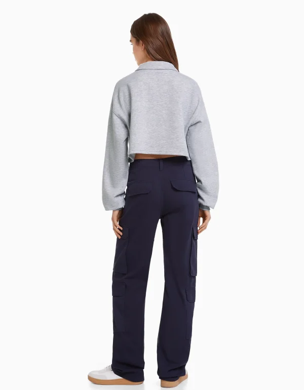 Sudadera cuello polo print-BERSHKA Sale