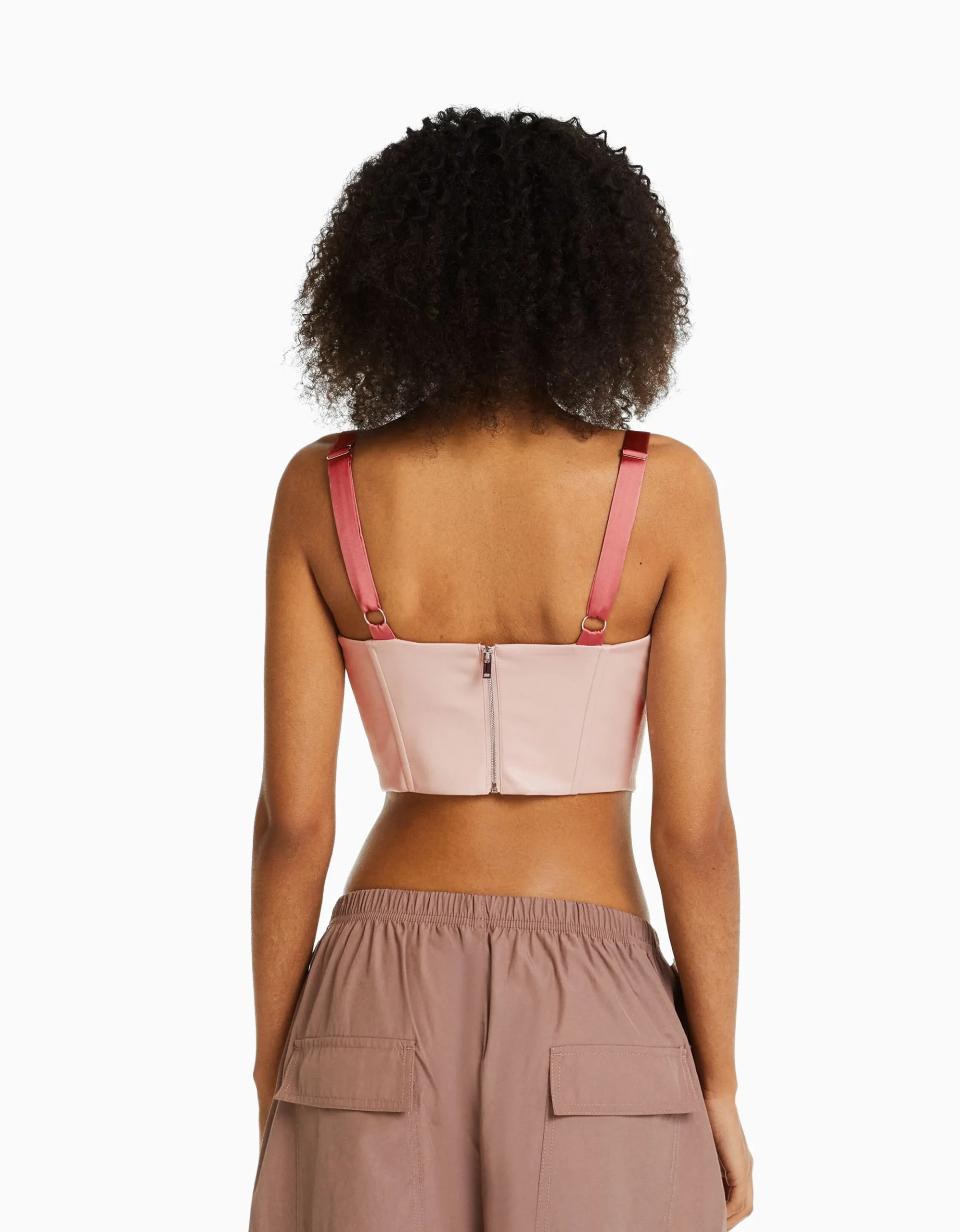 Top corsé efecto piel tirantes y lace up satinados-BERSHKA Cheap