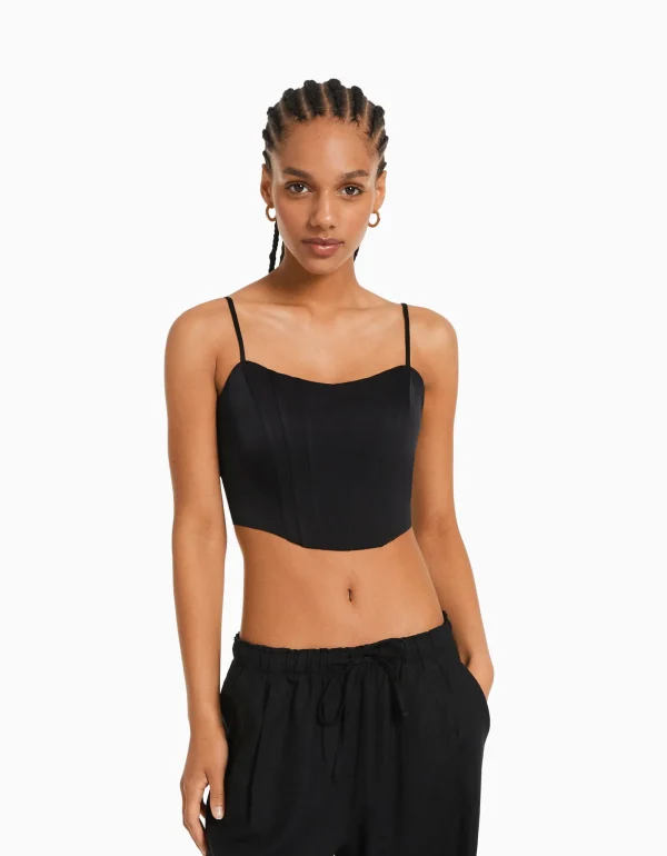 Top corsé tirantes satinado-BERSHKA Online