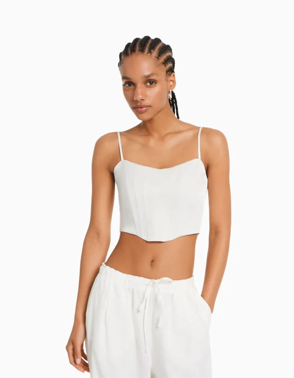 Top corsé tirantes satinado-BERSHKA Discount