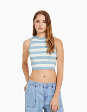 Top sin mangas punto rayas-BERSHKA Best Sale