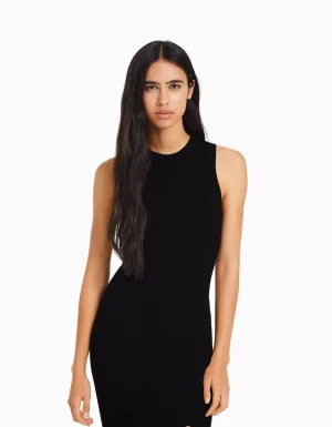 Vestido midi sin mangas punto-BERSHKA Sale