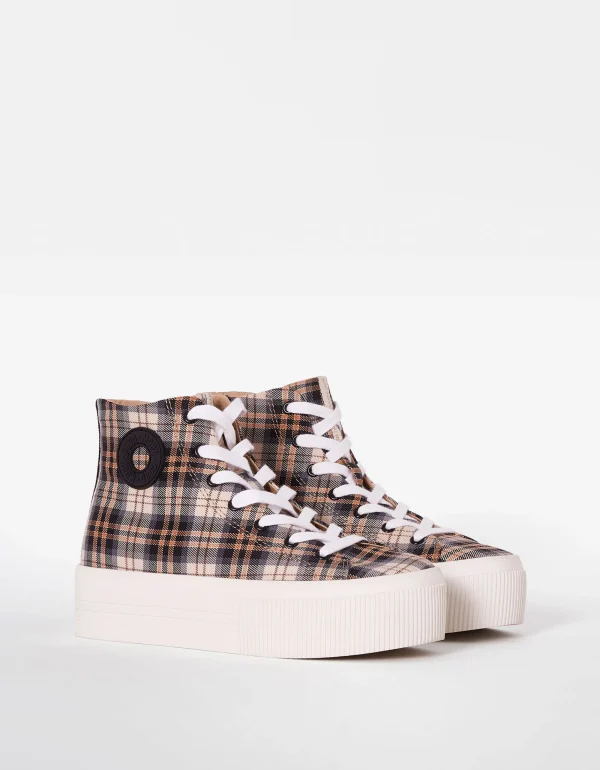 Zapatillas abotinadas plataforma cuadros-BERSHKA Discount